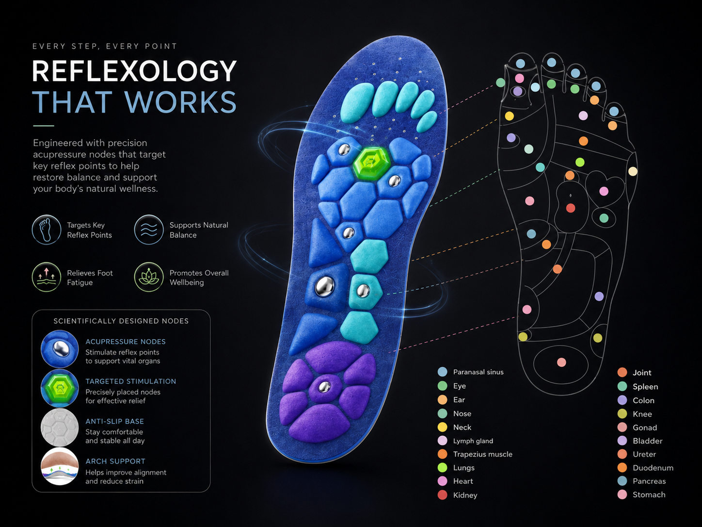 Akusoli reflexology foot map and pressure point design